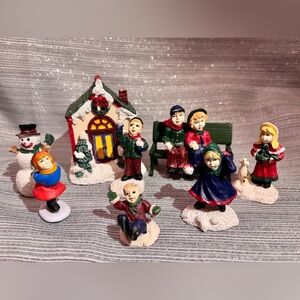 Christmas Village Figurines Lot of 9 Random (Metal Bench is Dpt 56) VINTAGE